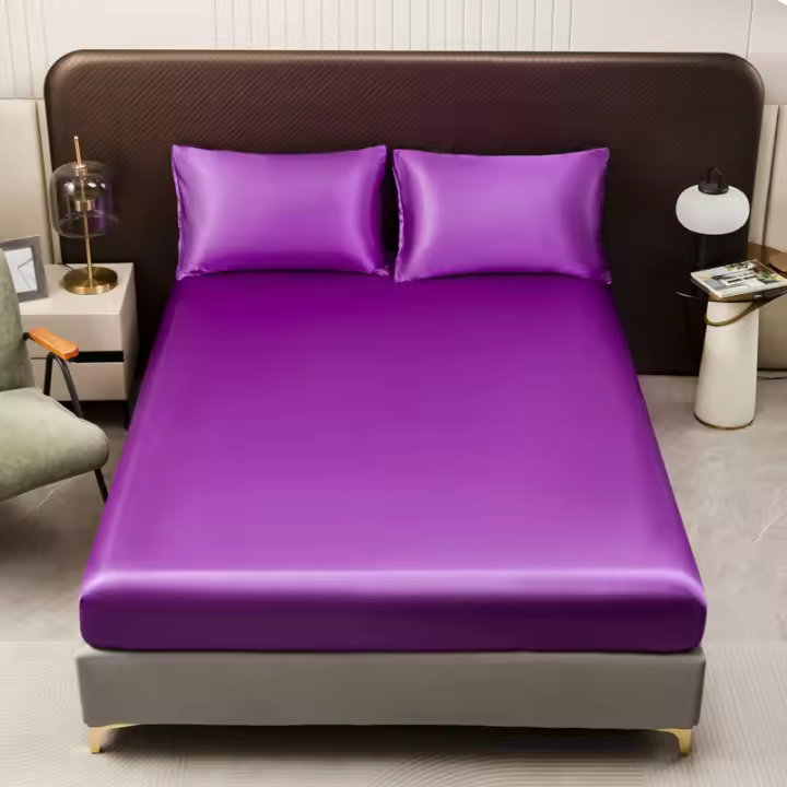 Juego De Sábanas De Satén De Color Sólido Incluye Fundas Para Almohadas Suaves Y Hypoallergénicas De Poliéster Lavar En Máquina Para El Hogar - 1