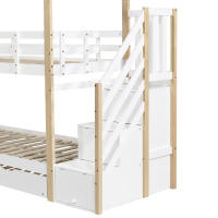 Litera, Cama en Casita de árbol extraible, Cama Corredera, Escalera with 4 cajones, Cama Infantil with Protección Contra Caídas y barandillas para Cuna, somier, natural + Blanco (90x200cm y 90x190cm) - details 7