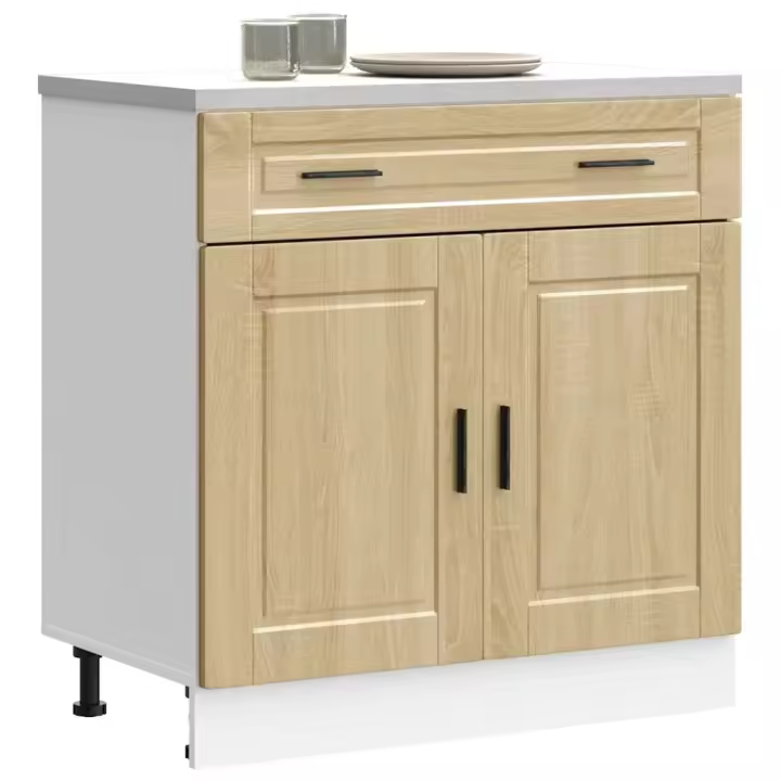 vidaXL Mueble bajo de cocina porto alto brillo en color Blanco brillante/Roble Sonoma/Blanco y más | almacenamiento funcional diseño moderno para baño dormitorio sala - 1