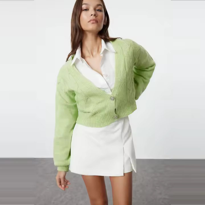 Trendyol Orange Crop Soft Textured Knitwear Cardigan Twoaw23Hi00272 - 1