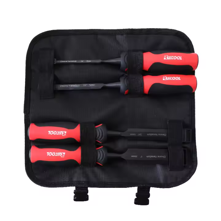 Juego De 4 Taladros De Madera En Acero De Cromo Vanadio Fila Afilada Manija Suave Para Carpintería Y Escultura Con Bolsa De Transporte - 1