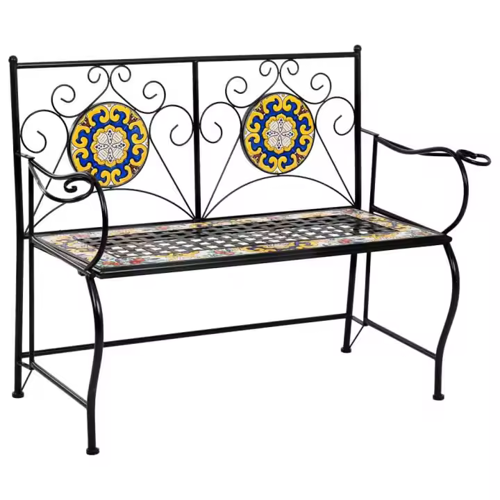 Banco de mosaico y forja negro 110x50x88h cm - 1