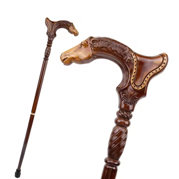 Bastón De Madera Marrón De Caballo Moda Caminante Decorativo Vampire Cospaly Fiesta Mace Varita Halloween Crosier 93cm - 1