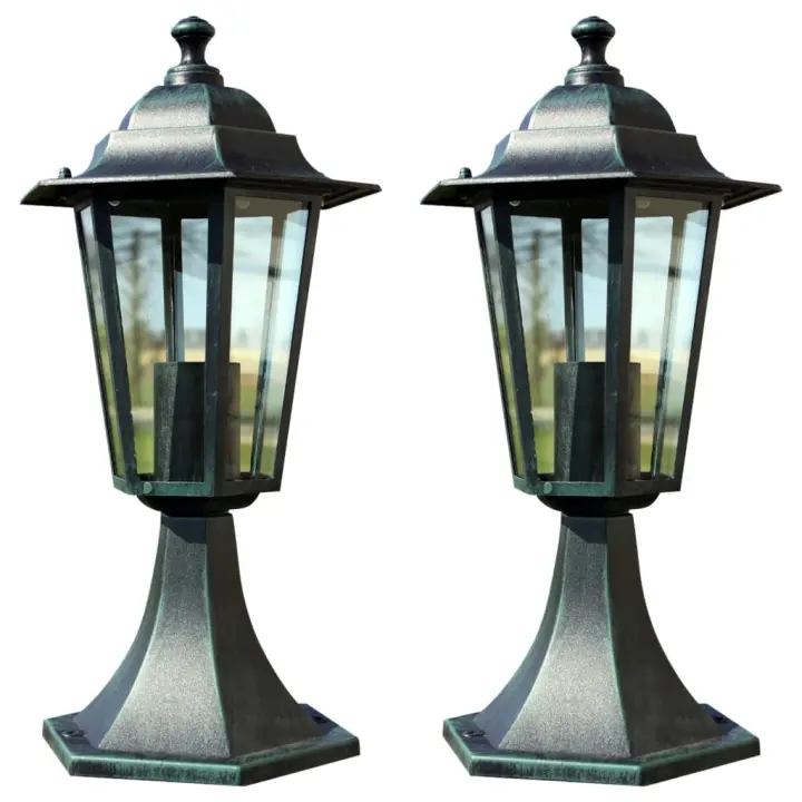 vidaXL Lámpara de jardín 2 uds aluminio verde oscuro/negro - 1