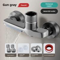 Grifo de bañera de cascada gris con ducha de mano, grifo mezclador de ducha de baño montado en la pared de latón cromado, juego de sistema de ducha - details 0