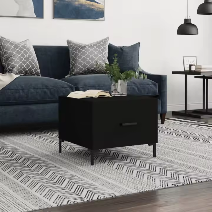 vidaXL Mesa de centro madera contrachapada negro 50x50x40 cm - 1