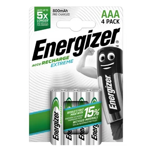 Energizer - Recargables, Pack de 4 pilas AAA 800 mAh, precargada, para dispositivos uso frecuente y cientos de recargas, sin sulfatación - 1