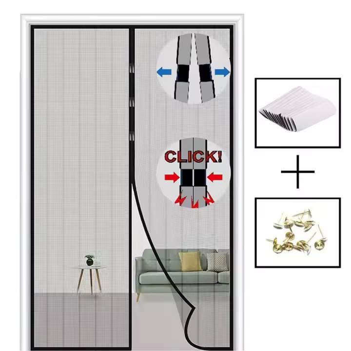 Cortina De Puerta Magnética Antimosquitos Tela Gauze Suave Adhesiva Aluminio Sin Marco Protección Contra Insectos - 1