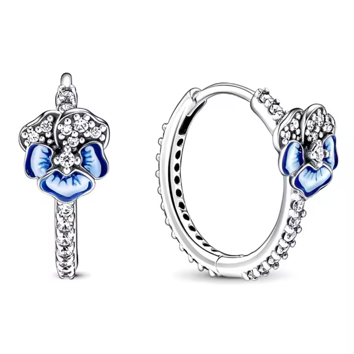 Pandora Pendientes de Aro en Plata de Ley Pensamiento Azul Abrazo Brillante 290775C01，Incluye Caja Original - 1