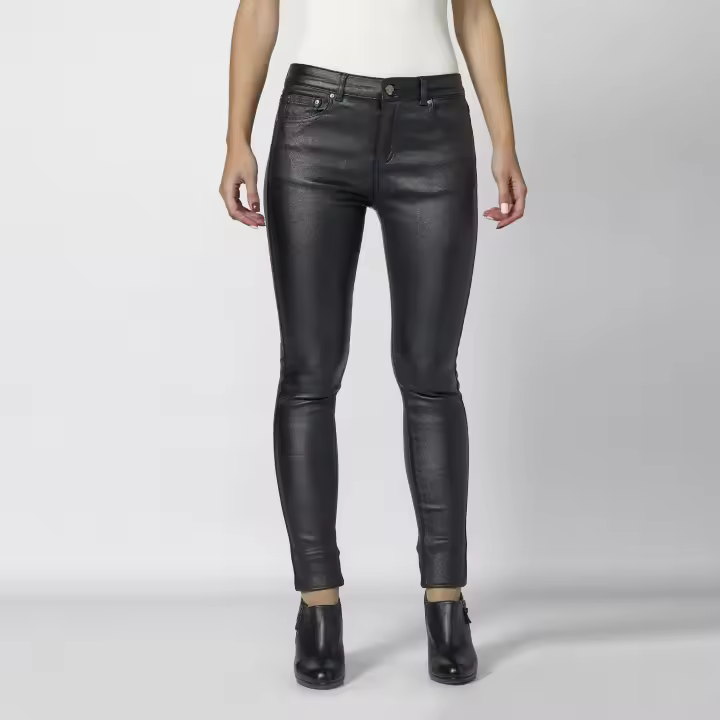 Koroshi - Pantalón straight mujer tejido fantasía con brillo metalizado, elástico 98% algodón y 2% elastano, tiro medio para look elegante día o noche - 1