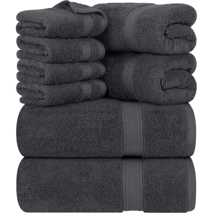 -Juego de Toallas Premium de 8 Piezas, 2 Toallas de baño, 2 Toallas de Mano Y 4 toallas-Algodón-Calidad del Hotel, Super Suave y Highly Absorbent (Gris) - 1