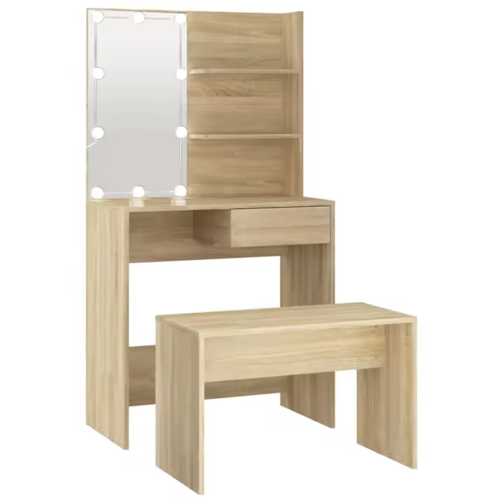 Set de tocador con LED madera contrachapada roble Sonoma - 1