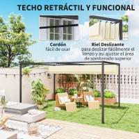 Outsunny Pérgola 4x3 m Cenador de Jardín Pabellón de Diseño Elegante con Techo Retráctil de Poliéster con Recubrimiento Resistente Anti-UV Impermeable para Celebraciones Fiestas Bodas - details 1