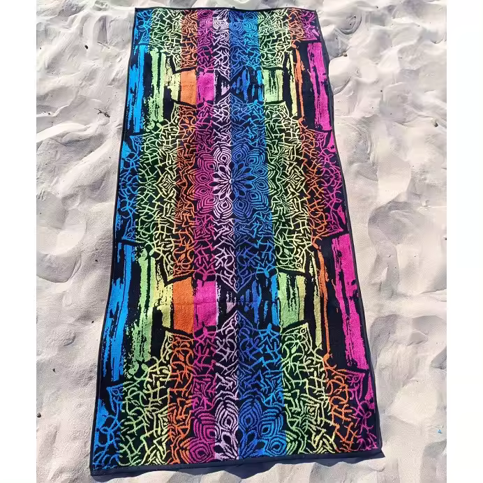 DHESTIA HOME Toalla de Playa Grande Terciopelo 100% Algodón 90X190 Cm Mandala Nagaon - 1