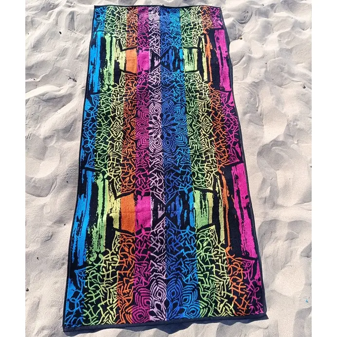 DHESTIA HOME Toalla de Playa Grande Terciopelo 100% Algodón 90X190 Cm Mandala Nagaon - 1