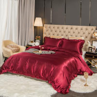 Set De Edredón Satinado 3PCS Rosa Y Rosa Claro Seda Suave Con Volante Patrón De Lujo Colchón Funda De Edredón Moderno Para Cama - details 16