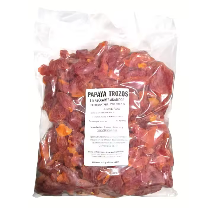 Papaya deshidratada sin azúcar añadida - 1kg - Marca Pelluz - ¡Delicioso y saludable! - 1