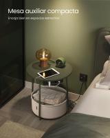 Mesa Auxiliar Redonda con Tomas de Corriente y Cesta de Tela - Espaciosa Mesa Lateral para Salón, Dormitorio o Mesita de Noche, Estilo Moderno - details 24