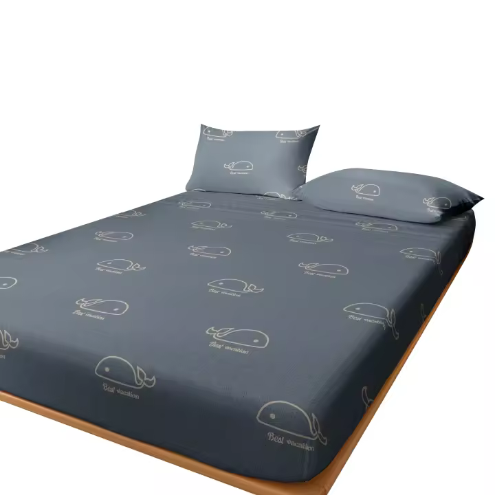 Sábana Ajustada Moderna Y Sencilla Con Impresión De Ballenas En Acabado Mate Cobertura De Cama De Poliéster 100% Sin Almohadillas Incluidas - 1