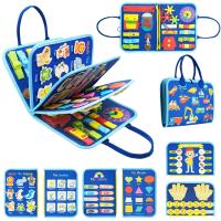 Tablero ocupado Montessori para niños pequeños, juguetes sensoriales educativos tempranos para vestido básico, habilidades motoras, matemáticas, forma de Color, clima Animal - details 0