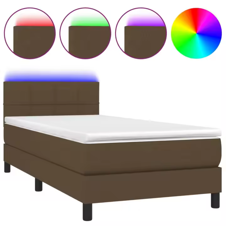 vidaXL Cama box spring colchón luces LED tela marrón oscuro 100x200cm - 1