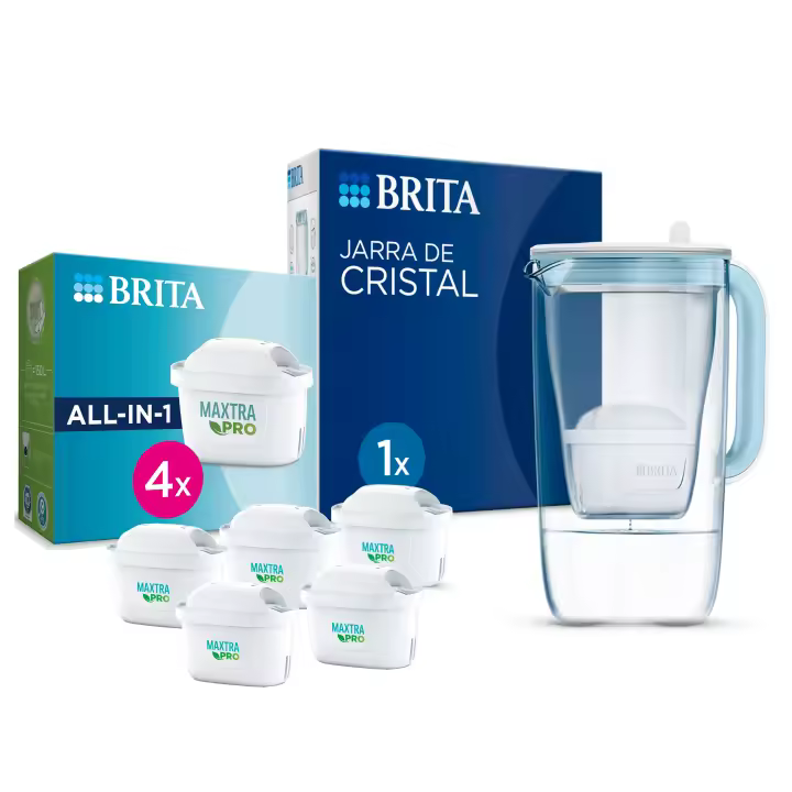 BRITA Jarra Filtrante, Modelo Marella | Marella XL | Aluna | Style | Cristal + 5 Filtros MAXTRA PRO | Hasta 150L agua filtrada | Sin BPA | Apta lavavajillas | Indicador Memo | Reduce cal, cloro y metales | Diseño sostenible - 1