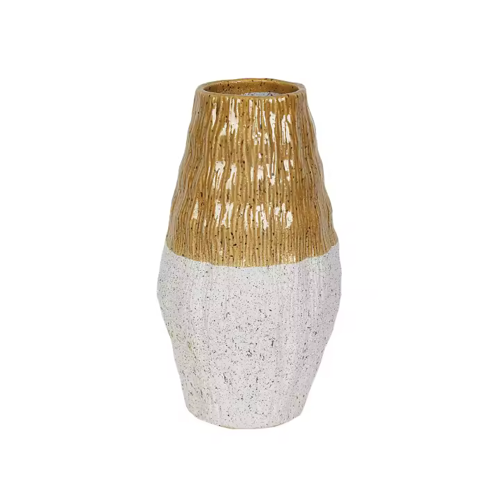 FLORERO CERAMICA MOSTAZA/BLANCO DECORACION HM22373 FIJALO - 1