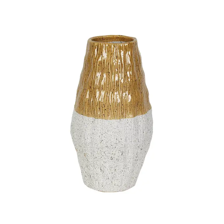 FLORERO CERAMICA MOSTAZA/BLANCO DECORACION HM22373 FIJALO - 1