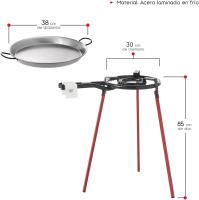 Set Paellero de Gas | 3 Patas Reforzadas de 85 cm de alto + Paellera Pulida Color Plata + Quemador Redondo | Apto para Exterior | Color Negro y Rojo | Soporta hasta 60 Kg (38 cm) - details 1