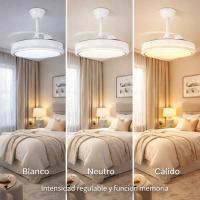 AkunaDecor- Ventilador de Techo Arpon Blanco con Aspas Retráctiles, Motor DC Ultra Silencioso, LED Regulable CCT 3 Tonos de Luz, 6 Velocidades, Función Verano Invierno, Temporizador, Mando y Smart App según modelo, 91cm 107cm 122cm y music. muy silencioso - details 2