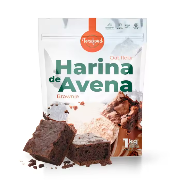 Harina de Avena en polvo  Pack de 2 Unidades  Sabor Brownie  1KG  Ideal para Tortitas de Avena  Rica en fibra  Contiene grasas saludables  Versátil en la cocina  TORAFOOD - 1