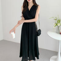 Vestido A-Line Sin Mangas Para Mujer REALEFT Elegante Con Cruz Frontal V-Neck Verano Casual Largo Cintura Imperio Sin Sastre - details 16