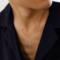 Collar Punk Metálico De Geometría Con Colgante De Rayo Para Hombres Collar Cuello Estilo Hip Hop En Color Plata Sencillo - details 2