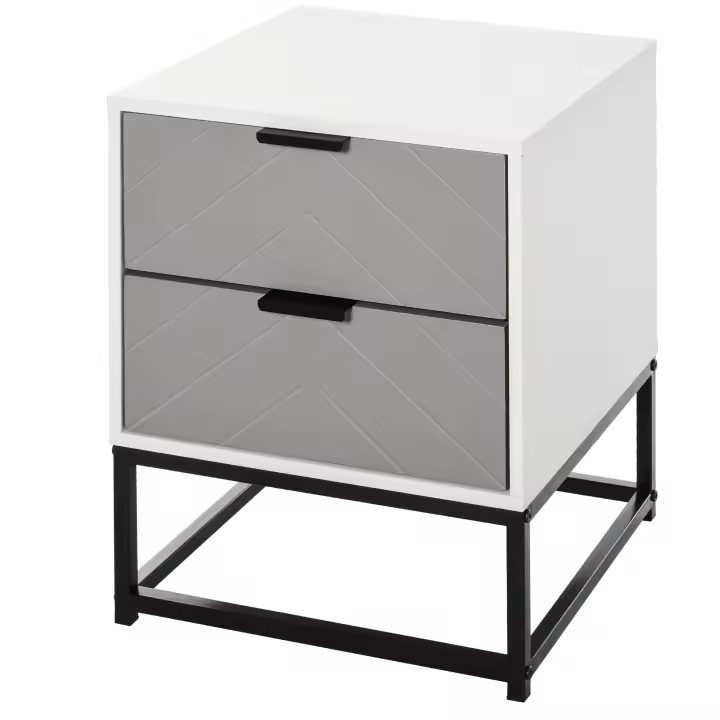 HOMCOM Mesita de Noche Mesa Auxiliar con 2 Cajones y Base Elevada de Metal para Dormitorio Cama Salón Estilo Moderno y Minimalista 39,5x40x48 cm Blanco y Gris - 1