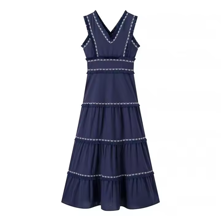 Vestido De Mujer Casual Verano 2024 Con Cuello En V Sin Mangas Decoración De Borlas A-Line Largo Hasta La Rodilla Polyester - 1