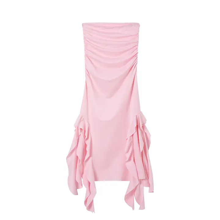Vestido Asimétrico De Hombro Solo Para Mujer Primavera/Verano Moda Europea Y Americana Slim Fit Cintura Ajustada Irregular - 1