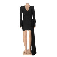 Vestido De Noche Elegante Para Mujer Con Sequinias Y Cuello En V Manga Larga Vestido De Fiesta De Boda Miniatura A-Line - details 19