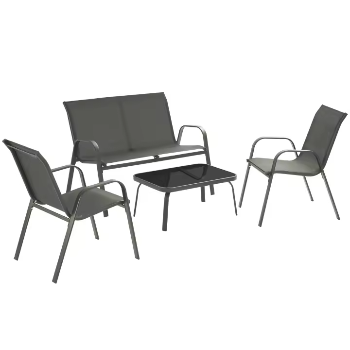 TECTAKE - Conjunto de jardín NORA para 4 personas, tejido textileno, Moderno y elegante conjunto para hasta 4 personas, Tejido de textileno transpirable, repelente al agua, Estructuras estables de acero con recubrimiento en polvo - 1