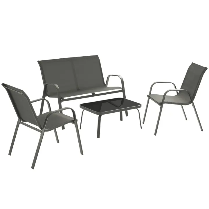 TECTAKE - Conjunto de jardín NORA para 4 personas, tejido textileno, Moderno y elegante conjunto para hasta 4 personas, Tejido de textileno transpirable, repelente al agua, Estructuras estables de acero con recubrimiento en polvo - 1