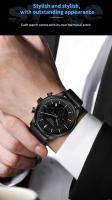 Reloj De Pulsera Masculino Negro 2024 Moda Multifuncional Con Dial De Timing Movimiento De Cuarzo Simulado Reloj Casual Plata Resistente Al Agua Y Shock - details 6