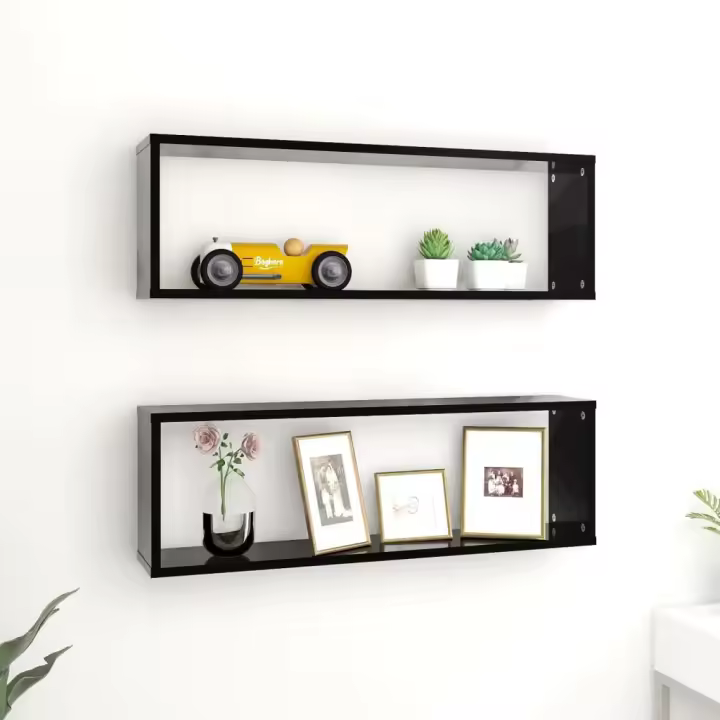 Estantes cubo de pared 2 uds contrachapado negro 80x15x26,5 cm - 1