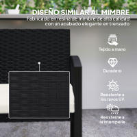 Outsunny Banco de Jardín de Ratán Sintético de 2 Plazas Banco de Exterior con Cojín y Reposabrazos Carga 240 kg para Terraza Patio 103x58x78 cm Negro y Beige - details 4