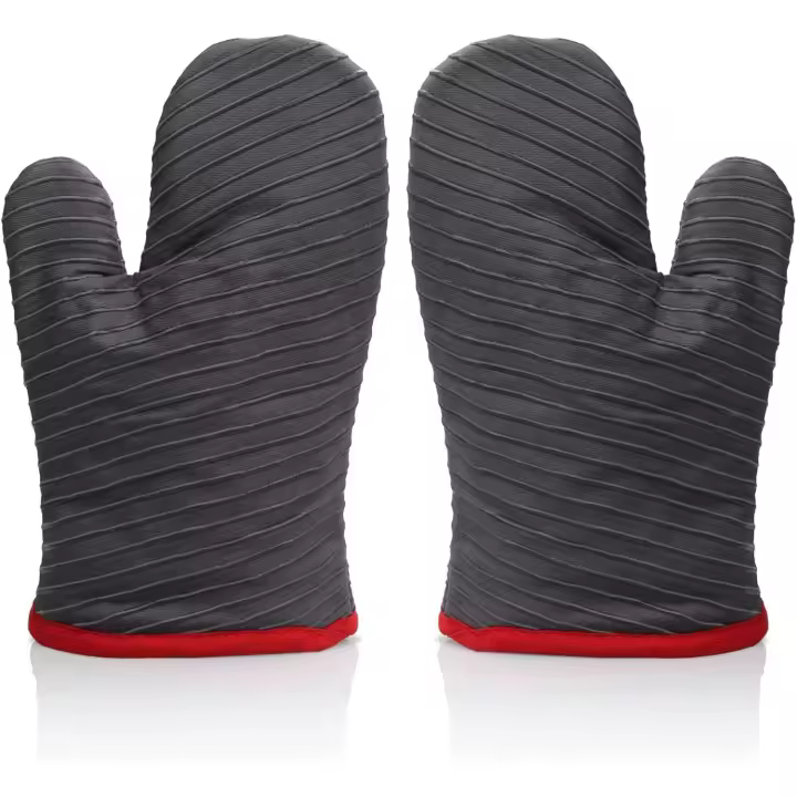 Guantes de Horno, Manoplas Cocina de Silicona Resistentes al Calor con Forro de Algodón y Superficie Antideslizante, Diseño de Rayas, Guantes Horno Lavable para Microondas para Hornear BBQ - 1