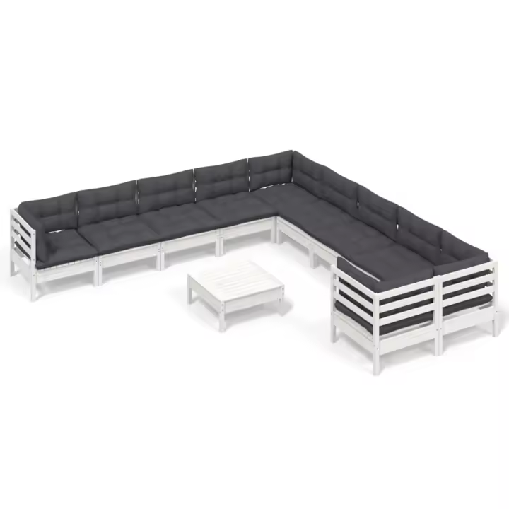 vidaXL Muebles de jardín 11 pzas y cojines blanco madera de pino - 1