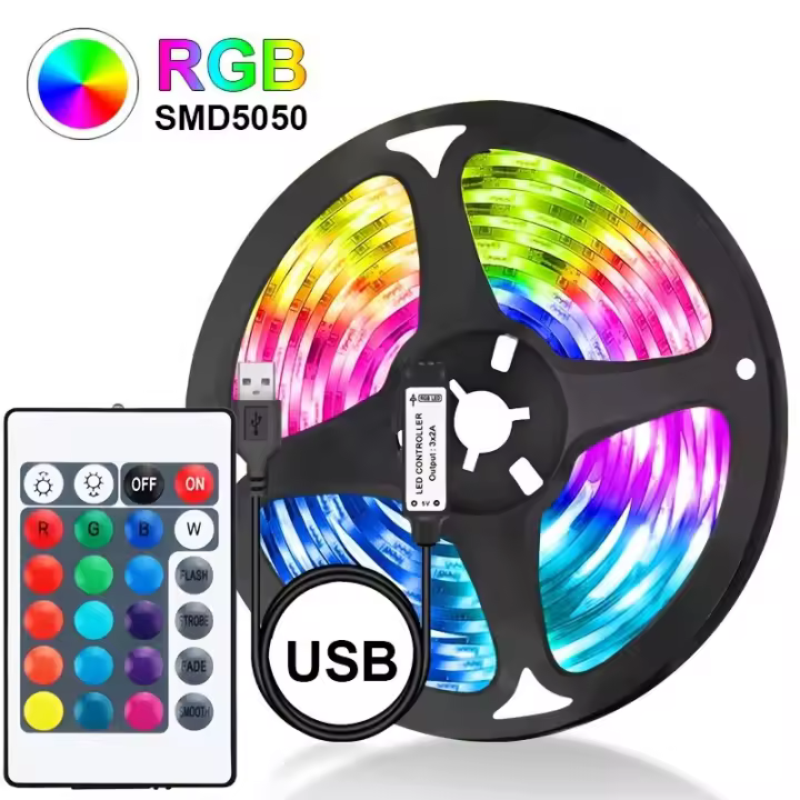 Fresnel Flexible LED RGB 5M Con Cambia De Color Y 24 Teclas Para Iluminación De Juego De Niños Habitación De Fiesta En Casa Luz De Fondo Para TV - 1