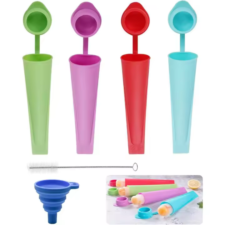 Molde de paleta de silicona Paquete de 4 moldes Molde de helado de silicona reutilizable Reutilizable DIY Popsicle con tapas de paletas (colorido) - 1