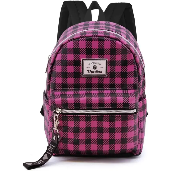 LDM - Mochila Rosa y Negra a cuadros - La Diversión de Martina - Mide 27cm - Regalo Original - Mochila urbana para uso diario - 1