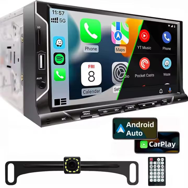 Radio De Coche Con Pantalla Táctil HD De 7 Pulgadas 2 Din Carplay Android Auto Estéreo Con Cámara De Retroceso Bluetooth Mirror Link FM AUX Entrada Universal Para Todas Las Marcas De Coches - 1