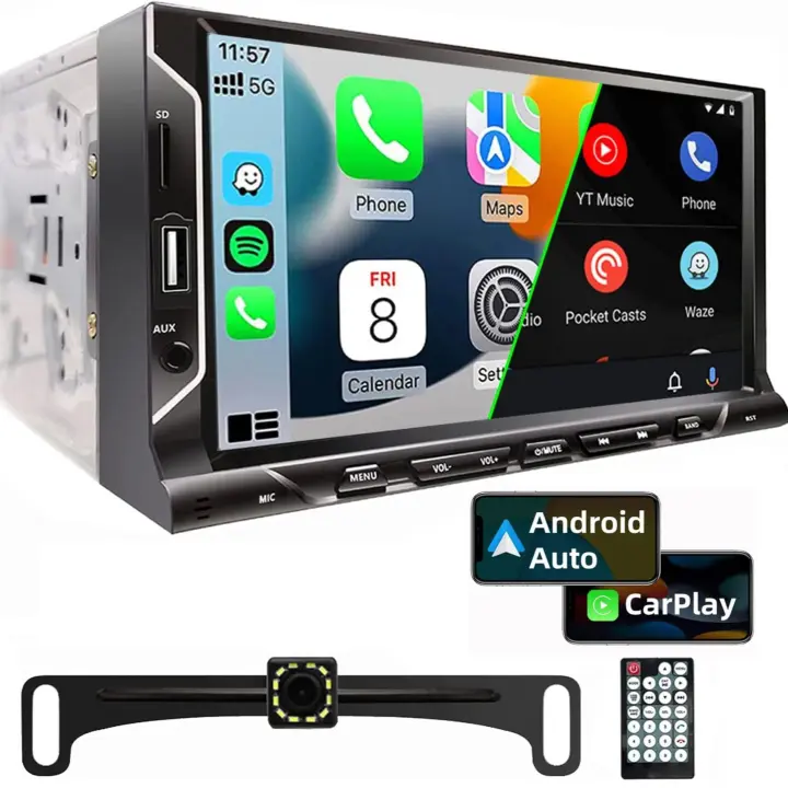 Radio De Coche Con Pantalla Táctil HD De 7 Pulgadas 2 Din Carplay Android Auto Estéreo Con Cámara De Retroceso Bluetooth Mirror Link FM AUX Entrada Universal Para Todas Las Marcas De Coche - 1