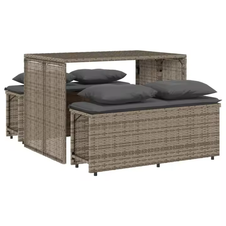 vidaXL Set comedor de jardín 3 piezas con cojines ratán sintético gris - 1